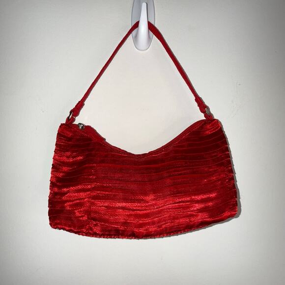 Red Satin Ruched Evening Shoulder Bag – Holiday Party & NYE Cocktail Purse - Picture 2 of 15